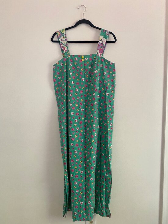 Handmade Dresses & Skirts - Vintage Handmade Green Colorful Floral Maxi Dress With Button Detail Size M